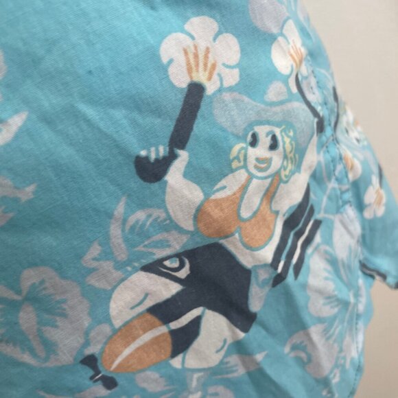 QUICKSILVER HAWAIIAN SHIRT NAUGHTY MAMA IN A ROCKET PRINT SZ M VERSATILE ICONIC - Picture 12 of 16